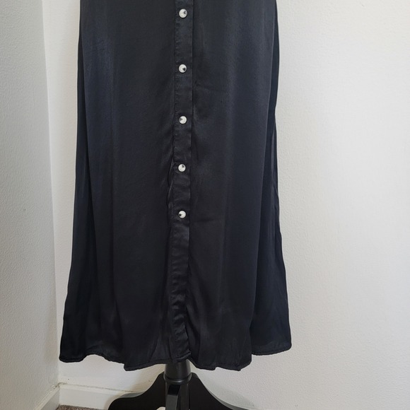 Mango Suit Black Midi Pearl Snap Button Up Collar Short Sleeve Satin Dress Small - Picture 5 of 16